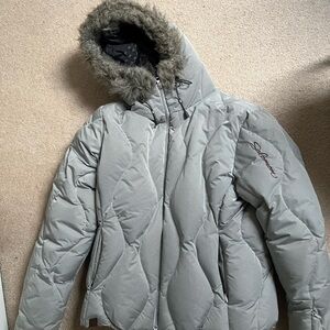Vintage Salomon y2k Gray Puffer Jacket with Faux Fur Trim